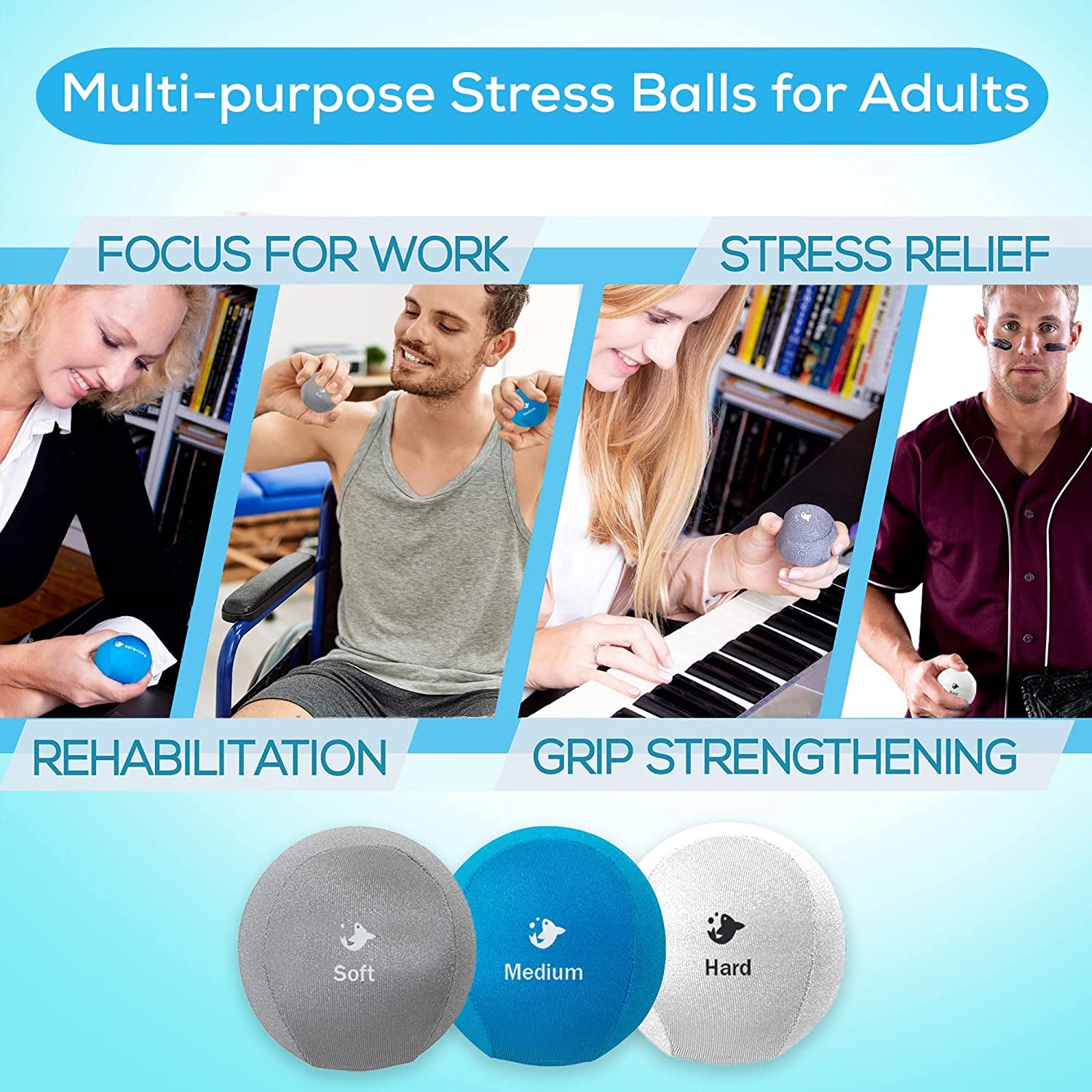 Hand Therapy Exercise Stress Ball Bundle, Tri-Density Stress Balls for Adults & Grip Strengthening, Squeeze Balls for Hand Therapy, Hand Therapy Balls, Squeeze Ball, Hand Balls for Therapy