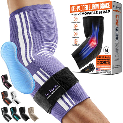 ® Elite Elbow Brace Support, Breathable Elbow Compression Sleeve with Gel Pad for Golfer'S, Tennis Elbow & Tendonitis Treatment & Pain Relief 2024 (Purple-White, Small)