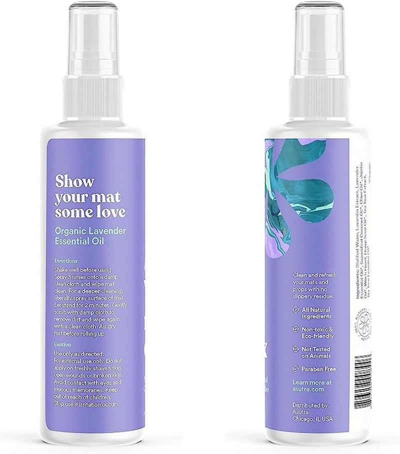 Yoga Mat Cleaner Spray (Peaceful Lavender), 4 Fl Oz - No Slippery Residue, Organic Essential Oils, Deep-Cleansing for Fitness Gear & Gym Equipment, Microfiber Towel Included