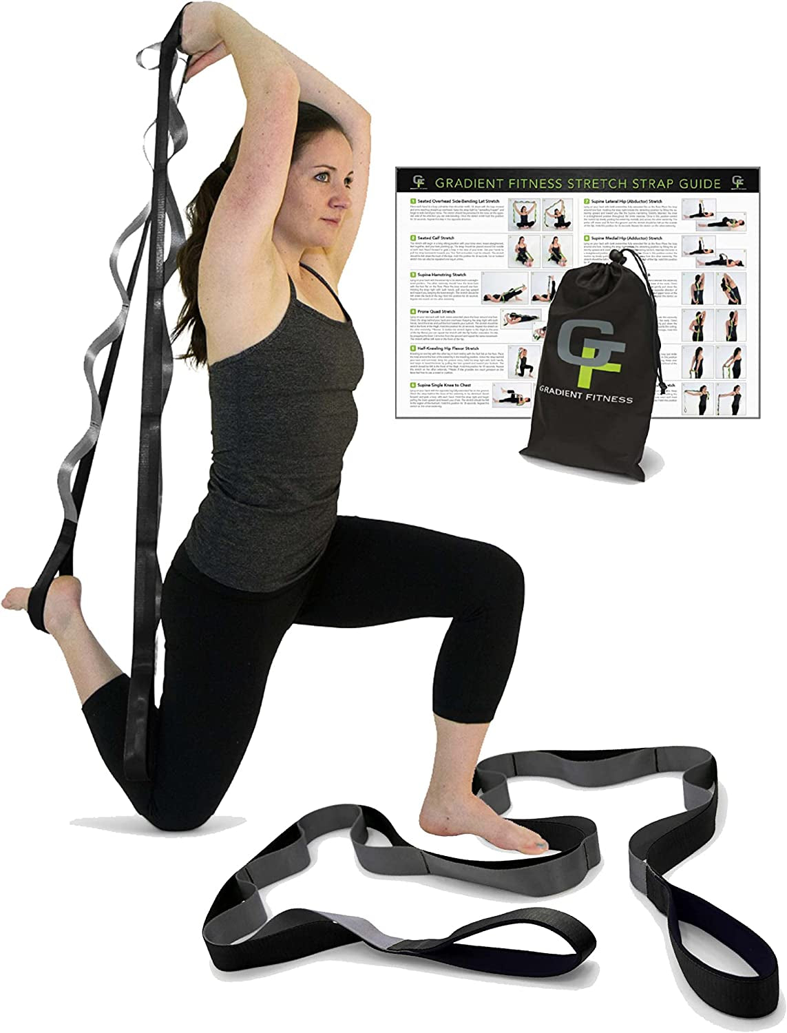 Stretching Strap for Physical Therapy, 12 Multi-Loop Stretch Strap 1.5" W X 8' L, Neoprene Handles, Physical Therapy Equipment, Yoga Straps for Stretching, Leg Stretcher