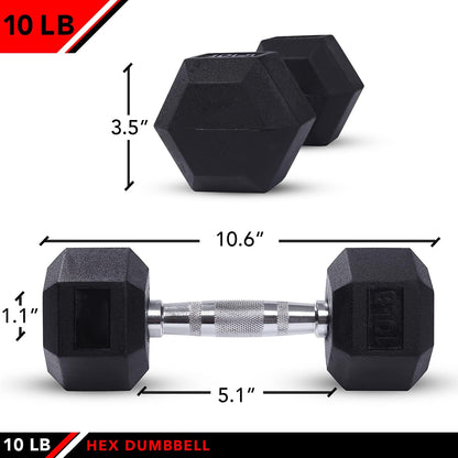 Rubber Hex Dumbbells - 8 Size Options - Hex Shaped Heads Prevent Rolling and Injury - Ergonomic Hand Weights for Exercise, Muscle, Strength and Weight Training