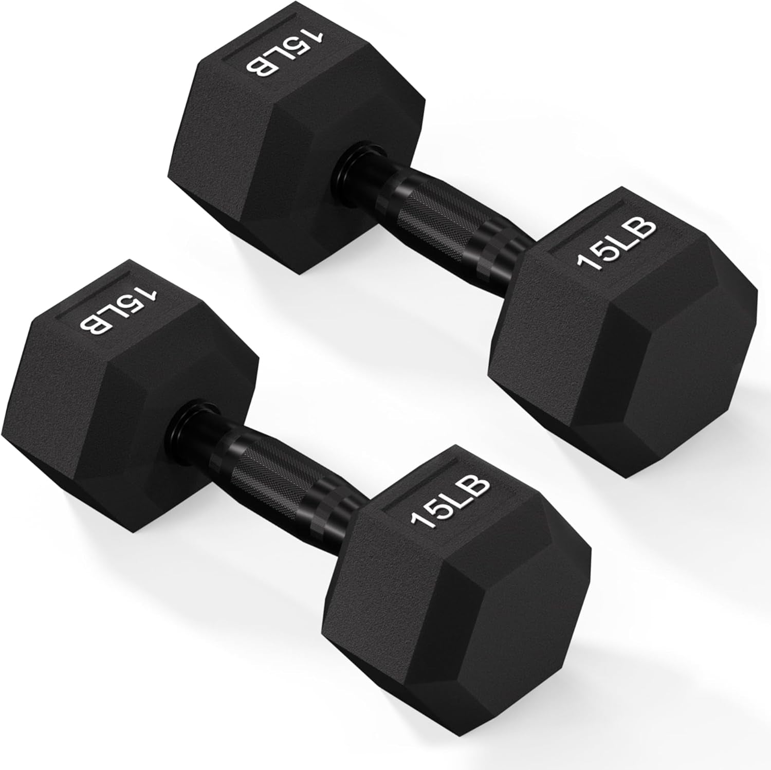 Rubber Encased Exercise & Fitness Hex Dumbbell, Hand Weights with Anti-Slip Metal Handle for Home Gym, Multiple Sizes