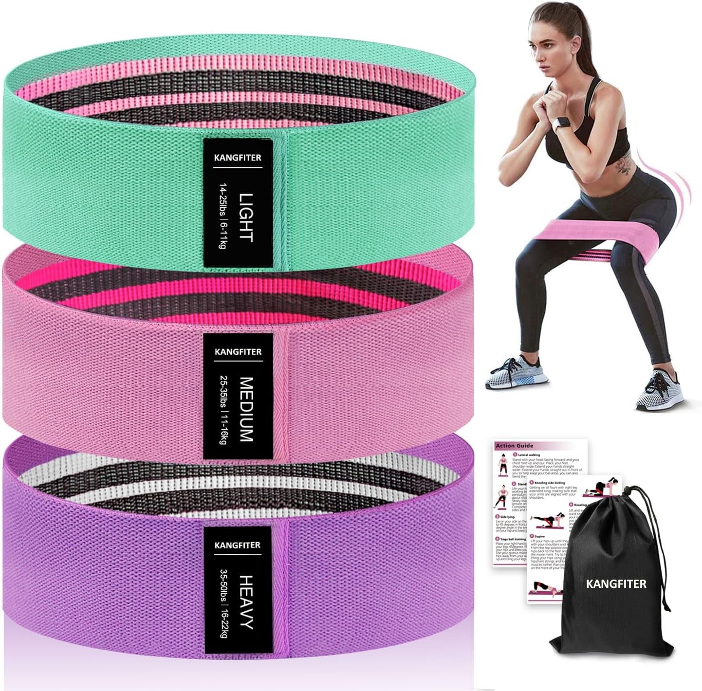 Non-Slip Fabric Resistance Bands for Working Out, Loop Exercise Bands for Booty Leg, Butt, Glute, Stretch Workout Bands for Women & Men, Hip Elastic Bands for Home Gym Fitness, Yoga, Pilates