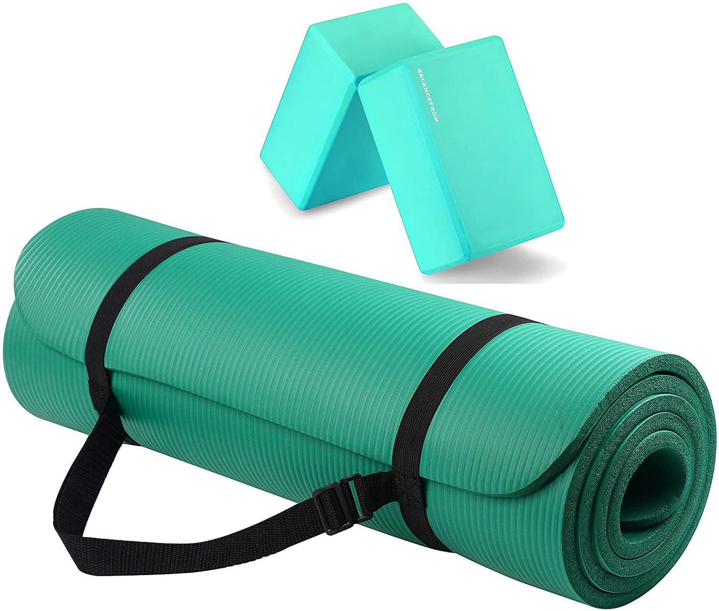 All Purpose 1/2-Inch Extra Thick High Density Anti-Tear Exercise Yoga Mat with Carrying Strap with Optional Yoga Blocks, Multiple Colors