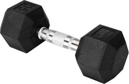 Chrome Grip Encased Hex Dumbbells – Hand Weights with Anti-Slip 5-50 LBS Single