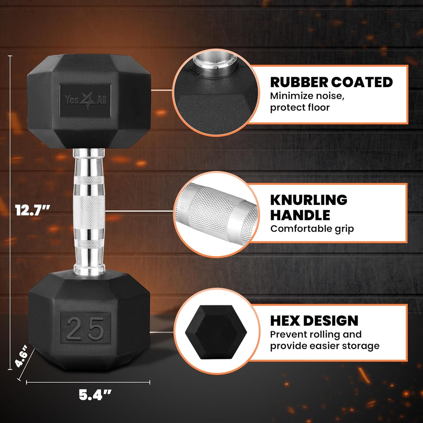 Chrome Grip Encased Hex Dumbbells – Hand Weights with Anti-Slip 5-50 LBS Single