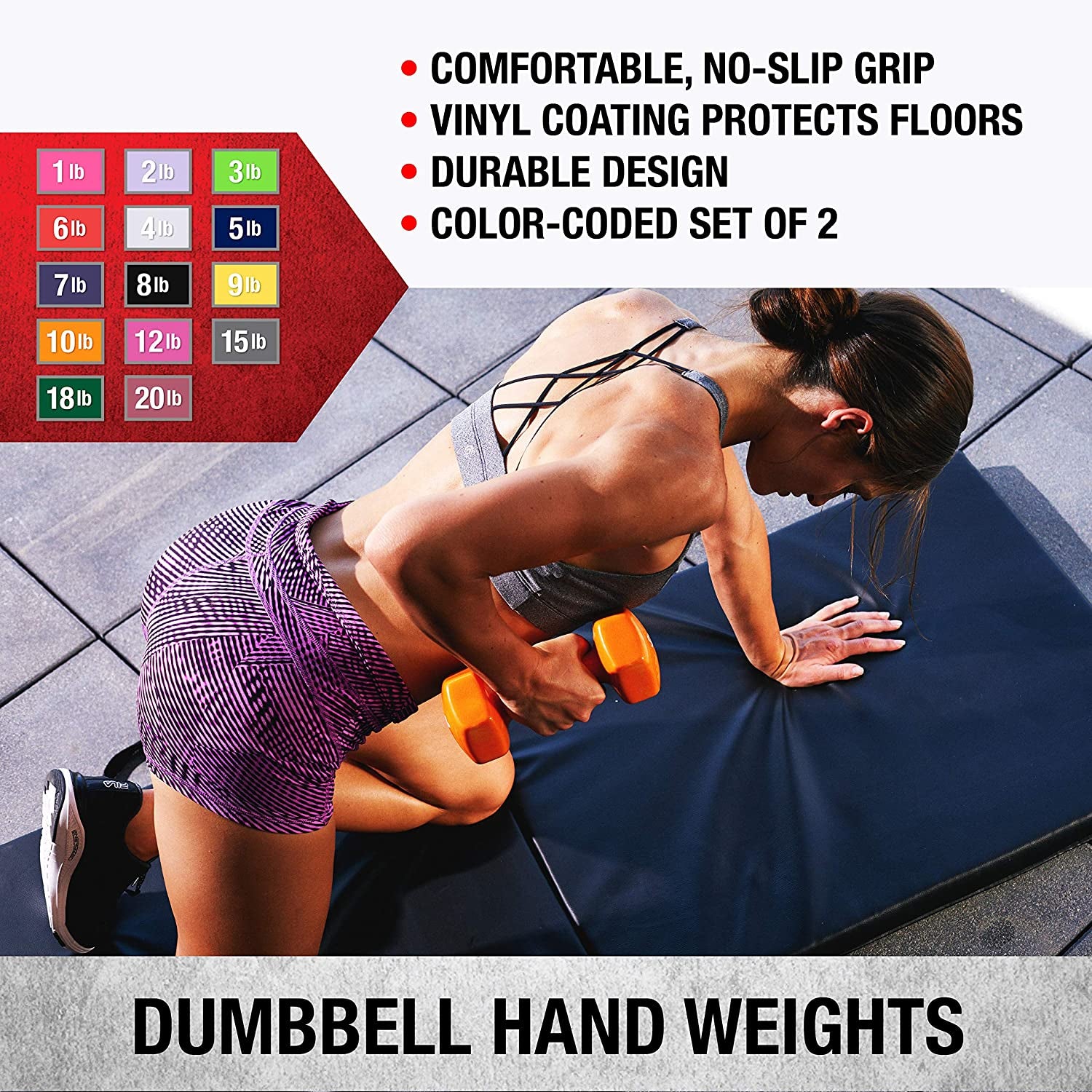 Dumbbells Hand Weights Set of 2 - Vinyl Coated Exercise & Fitness Dumbbell for Home Gym Equipment Workouts Strength Training Free Weights for Women, Men (1-10 Pound, 12, 15, 18, 20 Lb)