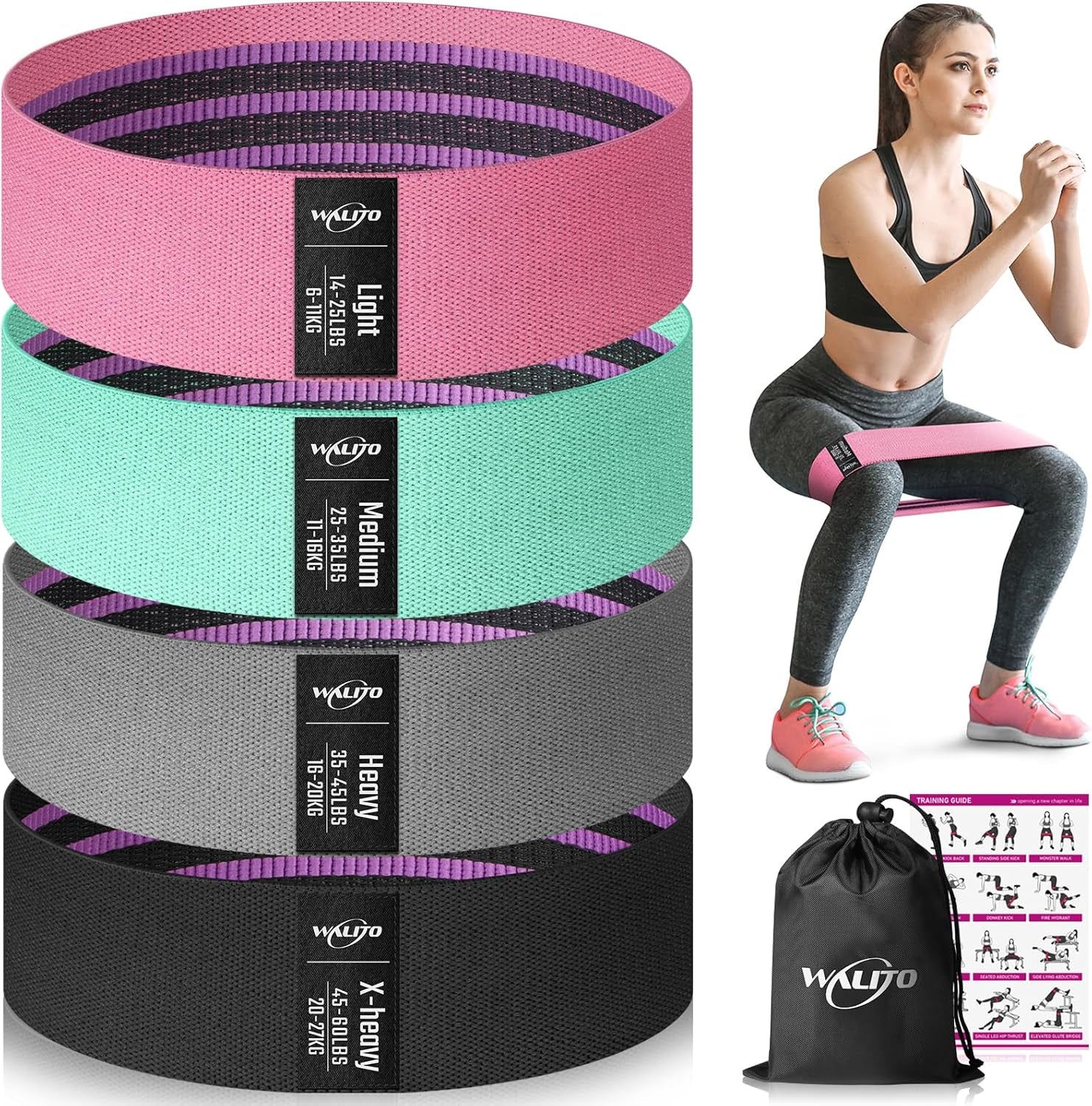 Resistance Bands for Legs and Butt, Fabric Exercise Loop Bands Yoga, Pilates, Rehab, Fitness and Home Workout, Strength Bands for Booty