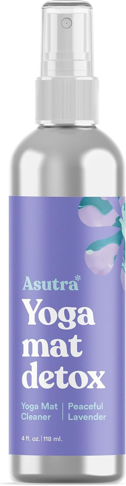 Yoga Mat Cleaner Spray (Peaceful Lavender), 4 Fl Oz - No Slippery Residue, Organic Essential Oils, Deep-Cleansing for Fitness Gear & Gym Equipment, Microfiber Towel Included