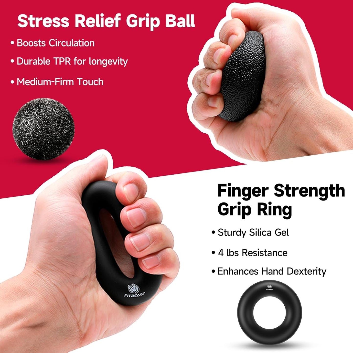 Hand Grip Strengthener Workout Kit (5 Pack), 2 Forearm Grip Adjustable Resistance Hand Gripper, Finger Stretcher, Grip Ring & Stress Relief Grip Ball for Athletes