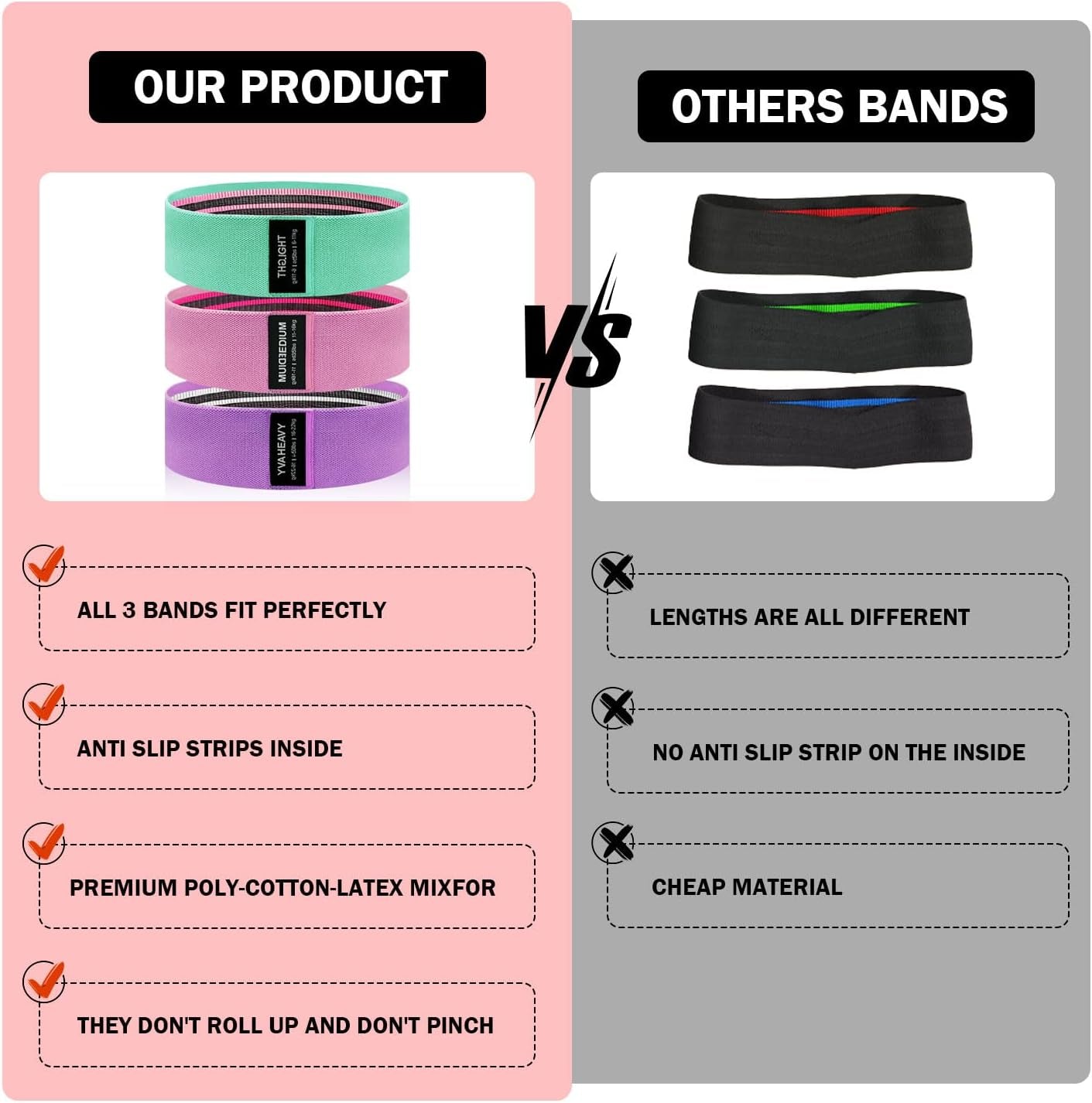 Non-Slip Fabric Resistance Bands for Working Out, Loop Exercise Bands for Booty Leg, Butt, Glute, Stretch Workout Bands for Women & Men, Hip Elastic Bands for Home Gym Fitness, Yoga, Pilates