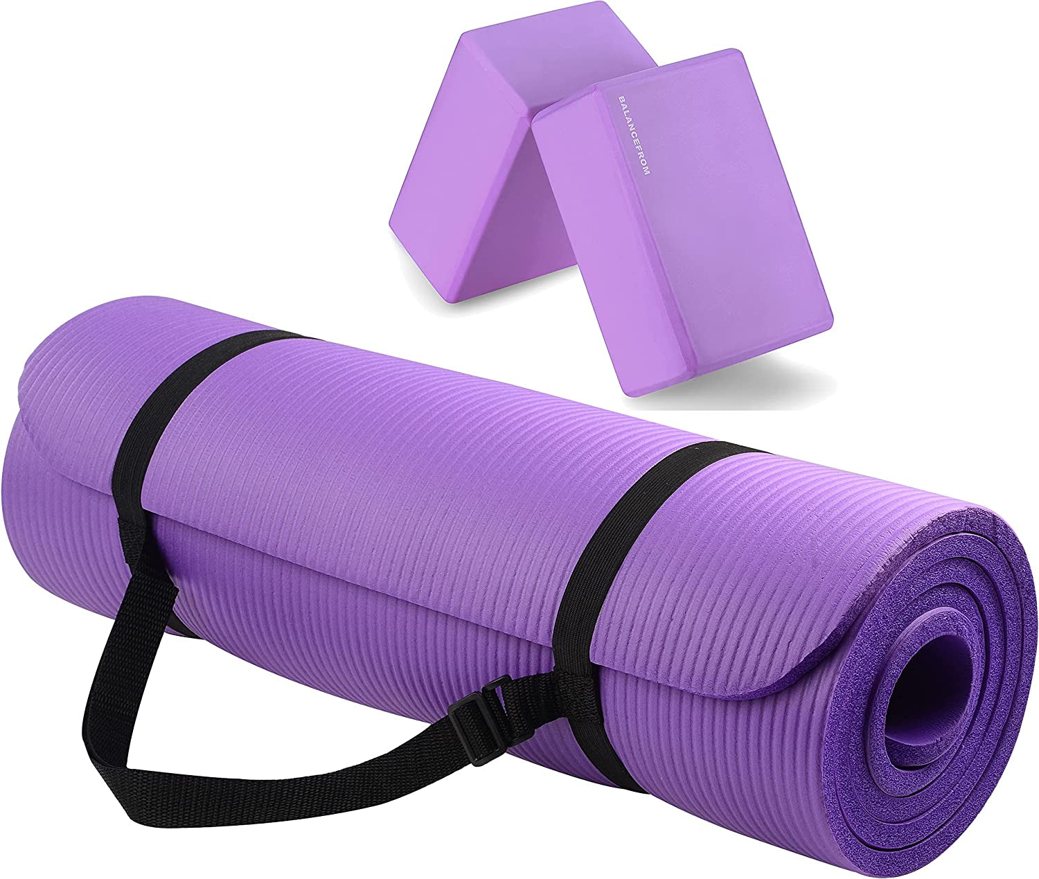 All Purpose 1/2-Inch Extra Thick High Density Anti-Tear Exercise Yoga Mat with Carrying Strap with Optional Yoga Blocks, Multiple Colors