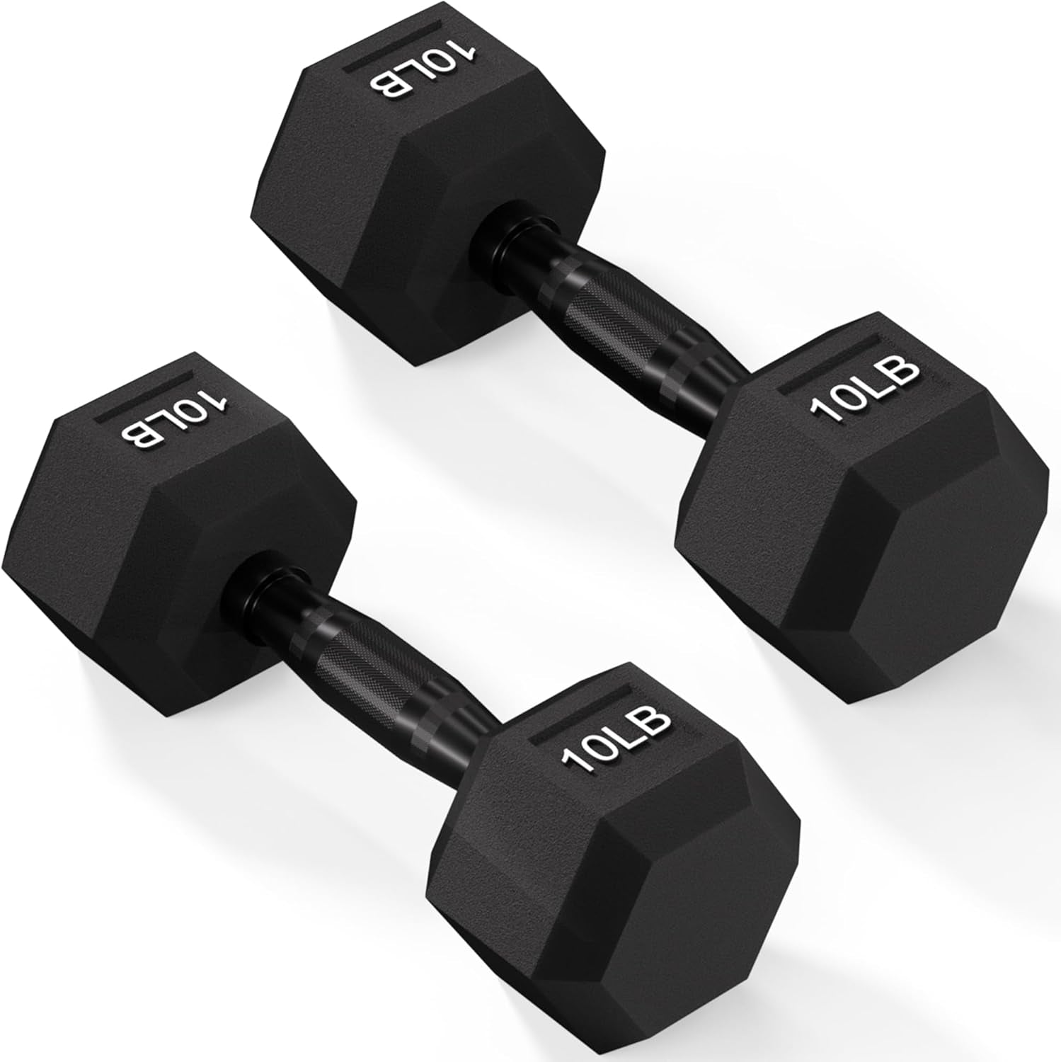 Rubber Encased Exercise & Fitness Hex Dumbbell, Hand Weights with Anti-Slip Metal Handle for Home Gym, Multiple Sizes