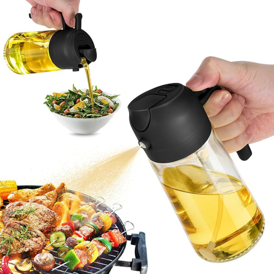 16Oz Olive Oil Dispenser Bottle for Kitchen - 2 in 1 Oil Dispenser and Oil Sprayer for Cooking, Air Fryer, Salad, 470Ml Olive Oil Sprayer Black