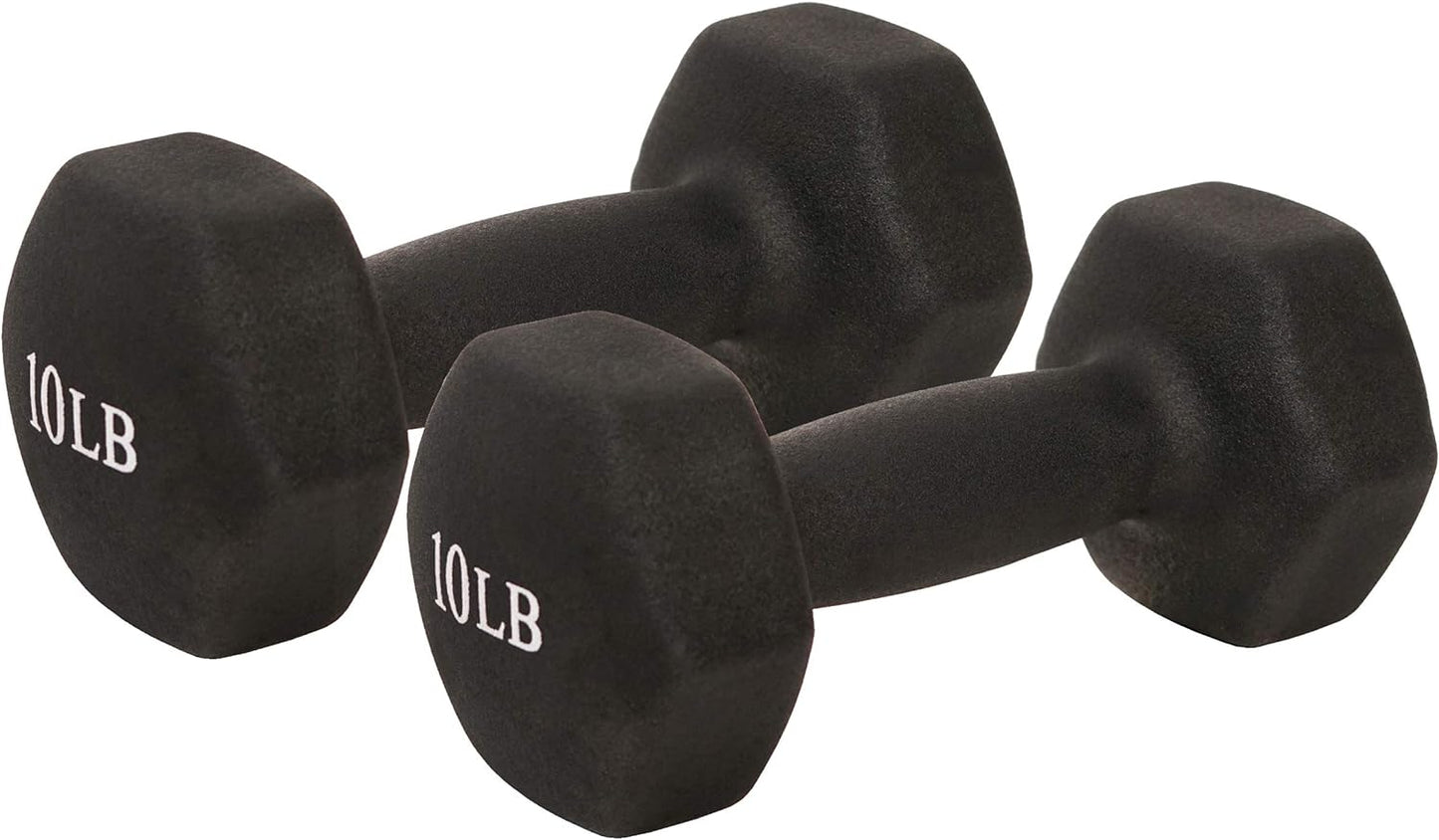 Neoprene Coated Hex Shaped Dumbbell Non-Slip Fitness Weights for Home Gym Exercise, Full Body Workout Strength Building, Weight Loss, Sold in Pairs - Sizes - 2LB, 5LB, 8LB, 10LB