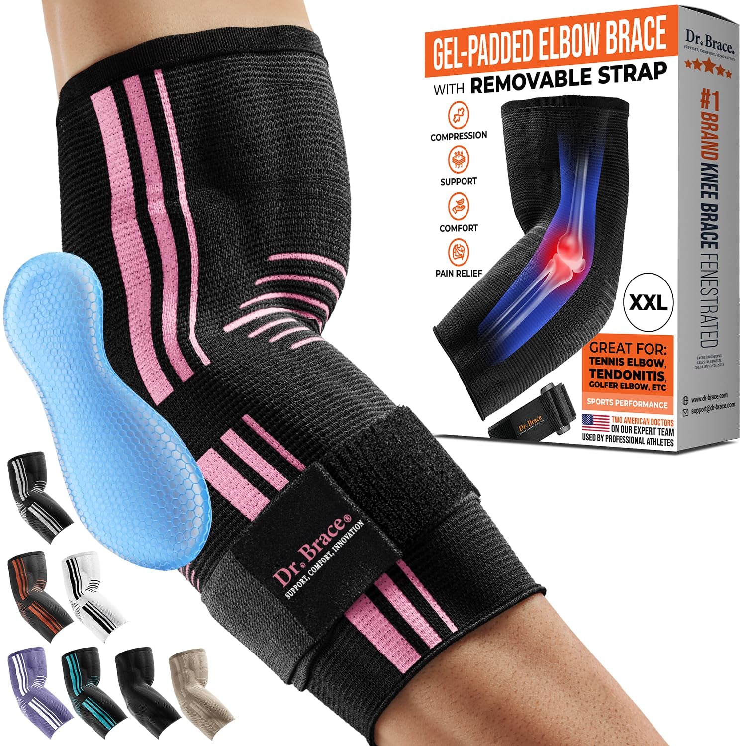 ® Elite Elbow Brace Support, Breathable Elbow Compression Sleeve with Gel Pad for Golfer'S, Tennis Elbow & Tendonitis Treatment & Pain Relief 2024 (Purple-White, Small)