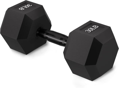 Rubber Encased Exercise & Fitness Hex Dumbbell, Hand Weights with Anti-Slip Metal Handle for Home Gym, Multiple Sizes