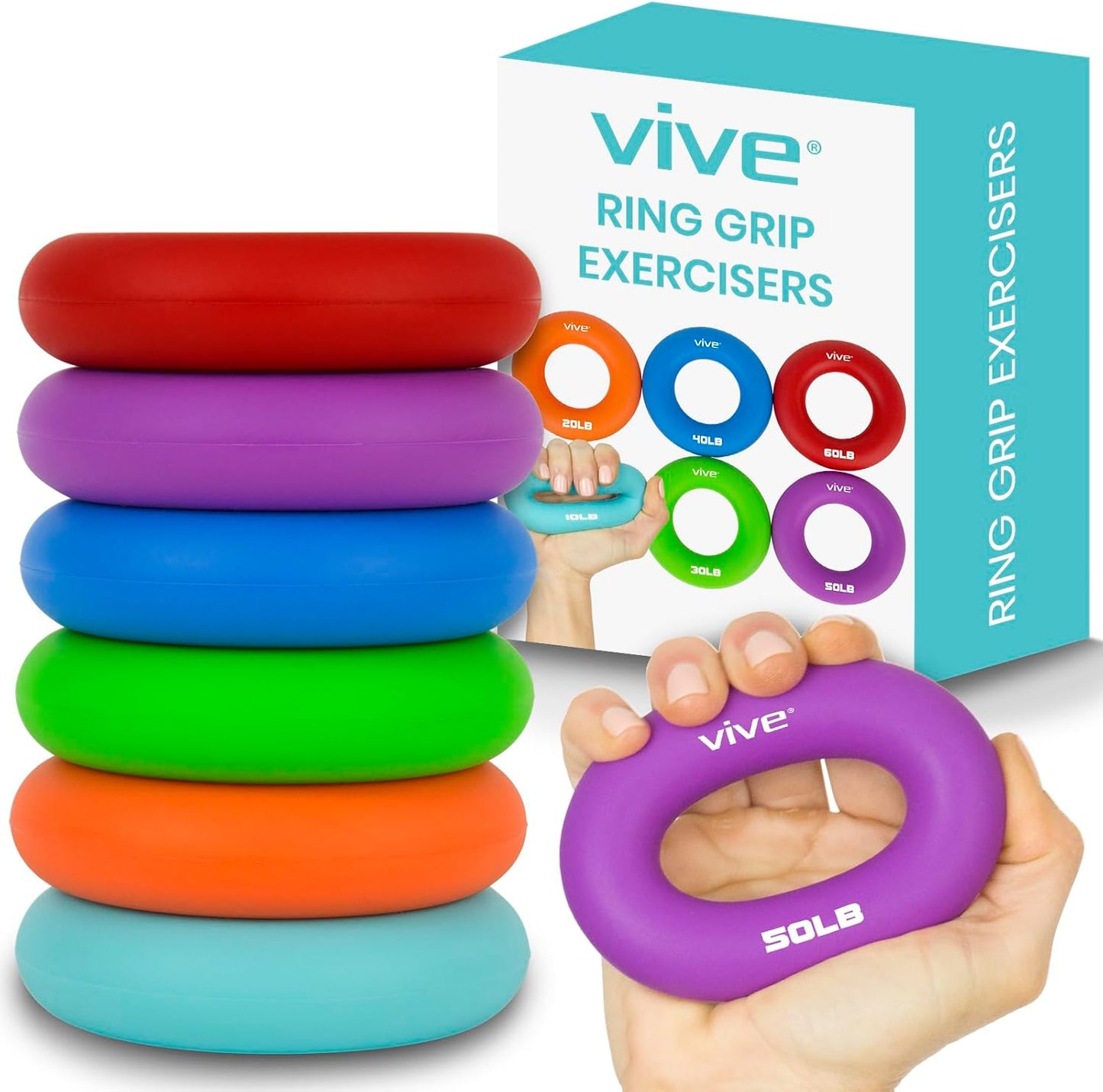 Hand Strengthener Grip Ring - Forearm Ring Hand Exercisers - Silicone Squeezer Gripper for Muscle Strengthening Training Tool - Arthritis Finger Physical Therapy PT Kit Trainer