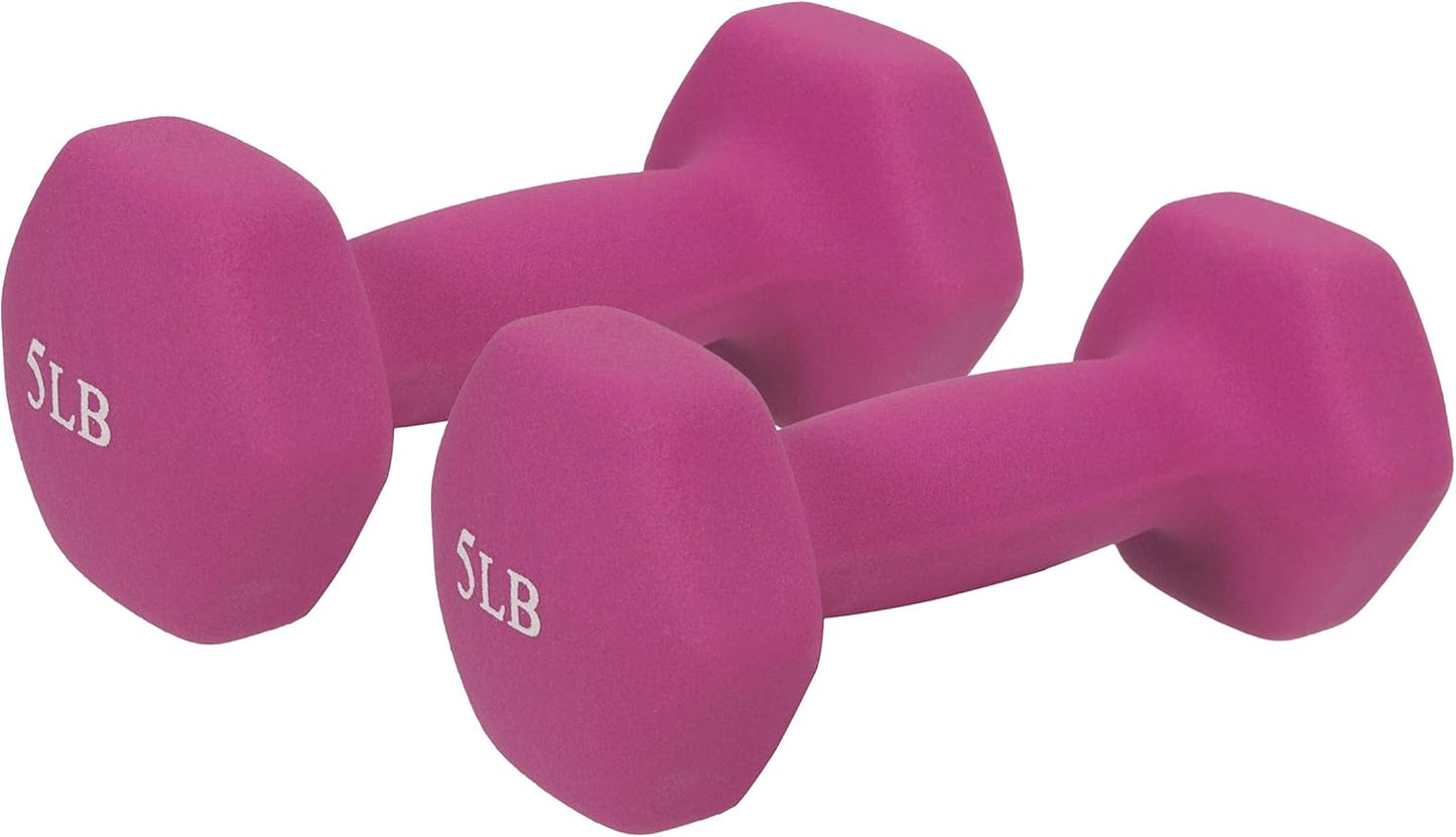 Neoprene Coated Hex Shaped Dumbbell Non-Slip Fitness Weights for Home Gym Exercise, Full Body Workout Strength Building, Weight Loss, Sold in Pairs - Sizes - 2LB, 5LB, 8LB, 10LB