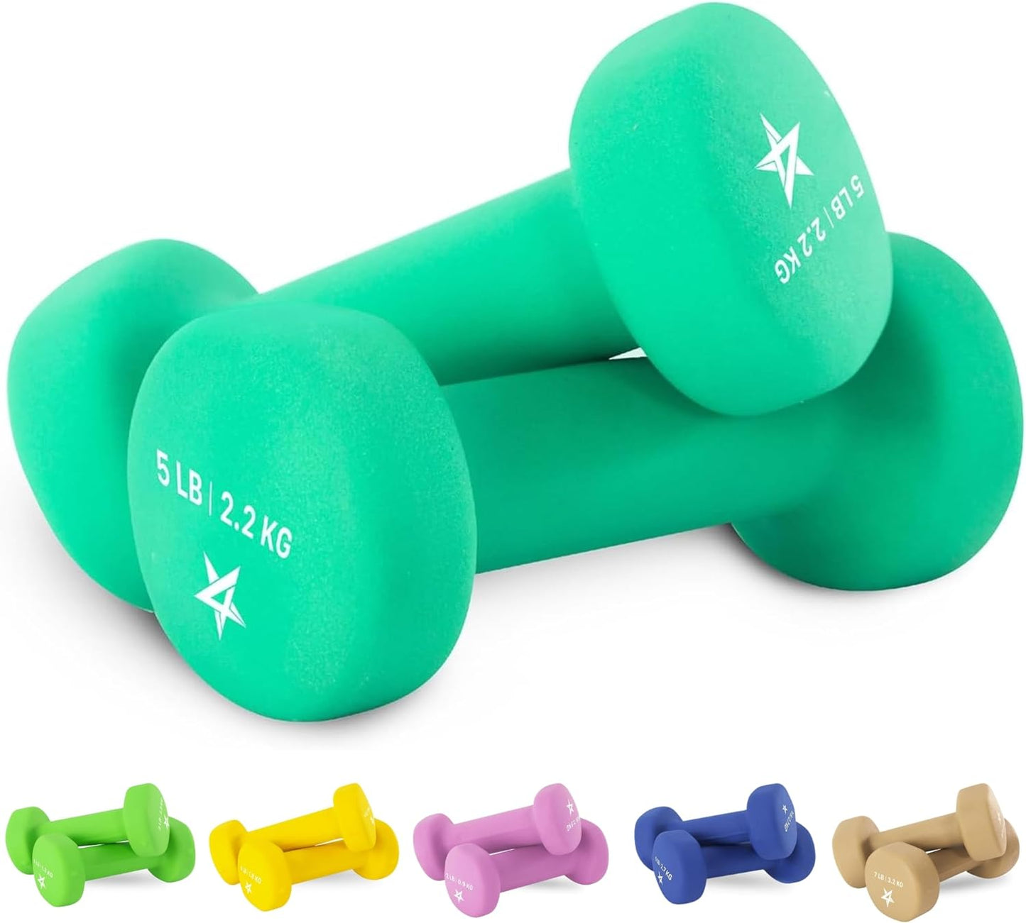 Neoprene Coated Dumbbell Hand Weight Sets of 2 - Multiple Weight Options with 15 Colors, Anti-Roll, Anti-Slip, Hexagon Shape