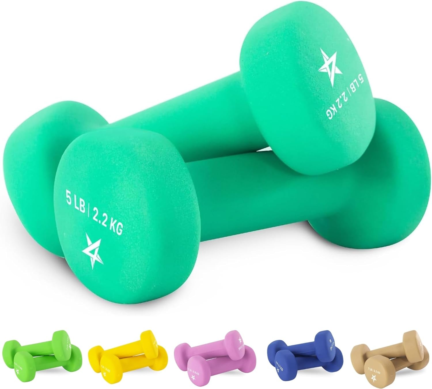 Neoprene Coated Dumbbell Hand Weight Sets of 2 - Multiple Weight Options with 15 Colors, Anti-Roll, Anti-Slip, Hexagon Shape