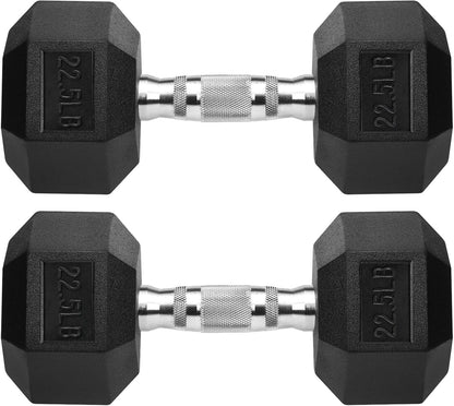 Hex Dumbbells Rubber Coated Cast Iron Hex Black Dumbbell Free Weights for Exercises