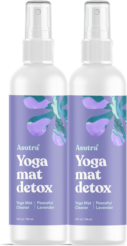 Yoga Mat Cleaner Spray (Peaceful Lavender), 4 Fl Oz - No Slippery Residue, Organic Essential Oils, Deep-Cleansing for Fitness Gear & Gym Equipment, Microfiber Towel Included