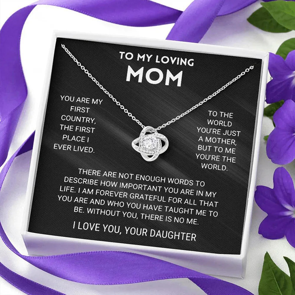 To My Beautiful Mom Love Knot Necklace Mother's Day Birthday Gift From Son Daughter Thank You Mom Interlocking Heart Necklace