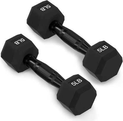 Rubber Encased Exercise & Fitness Hex Dumbbell, Hand Weights with Anti-Slip Metal Handle for Home Gym, Multiple Sizes