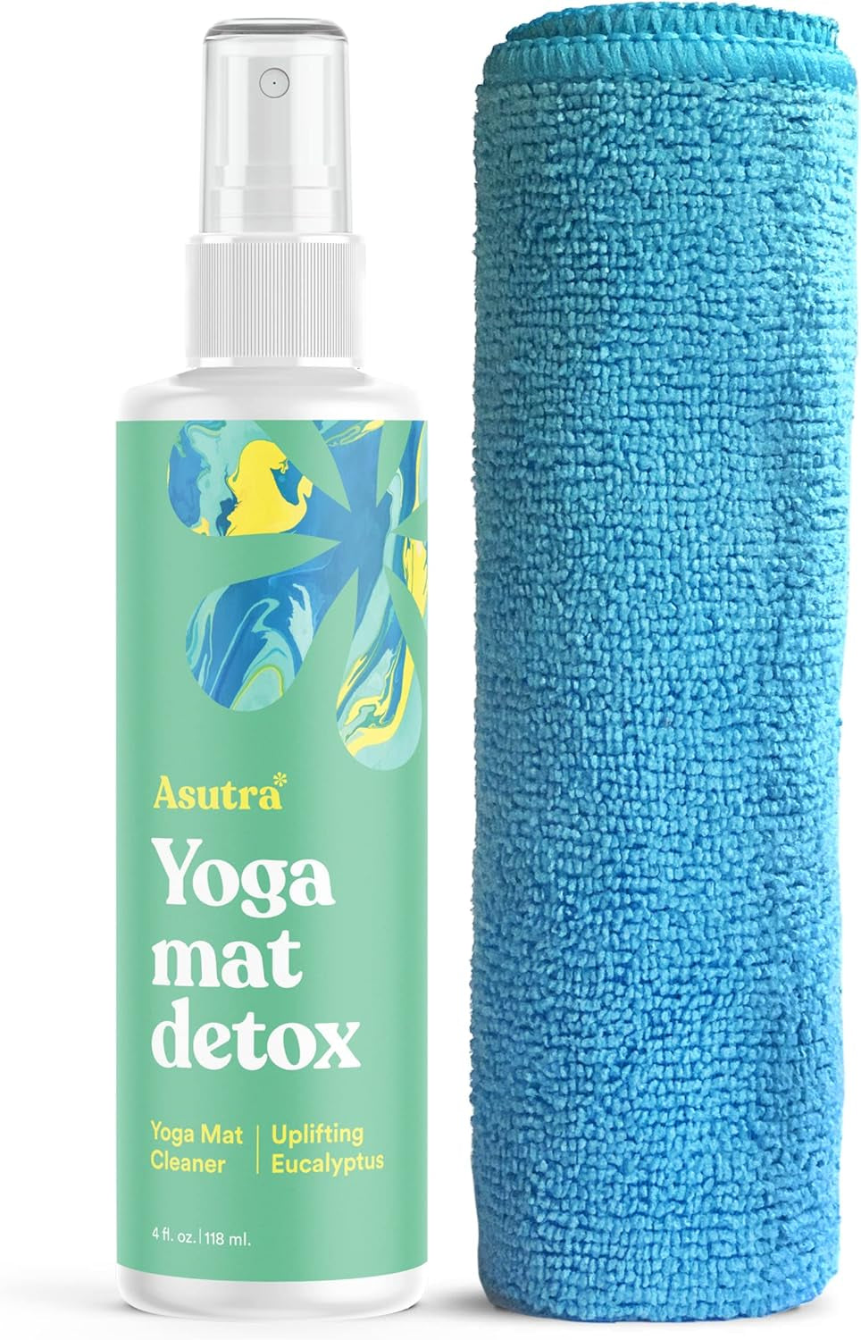 Yoga Mat Cleaner Spray (Peaceful Lavender), 4 Fl Oz - No Slippery Residue, Organic Essential Oils, Deep-Cleansing for Fitness Gear & Gym Equipment, Microfiber Towel Included