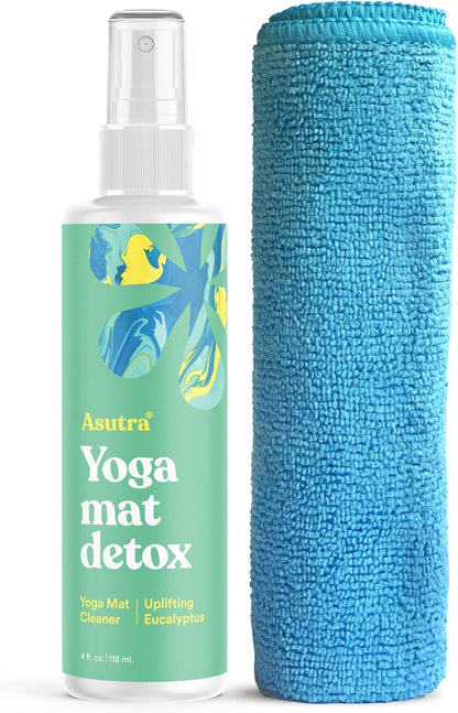 Yoga Mat Cleaner Spray (Peaceful Lavender), 4 Fl Oz - No Slippery Residue, Organic Essential Oils, Deep-Cleansing for Fitness Gear & Gym Equipment, Microfiber Towel Included