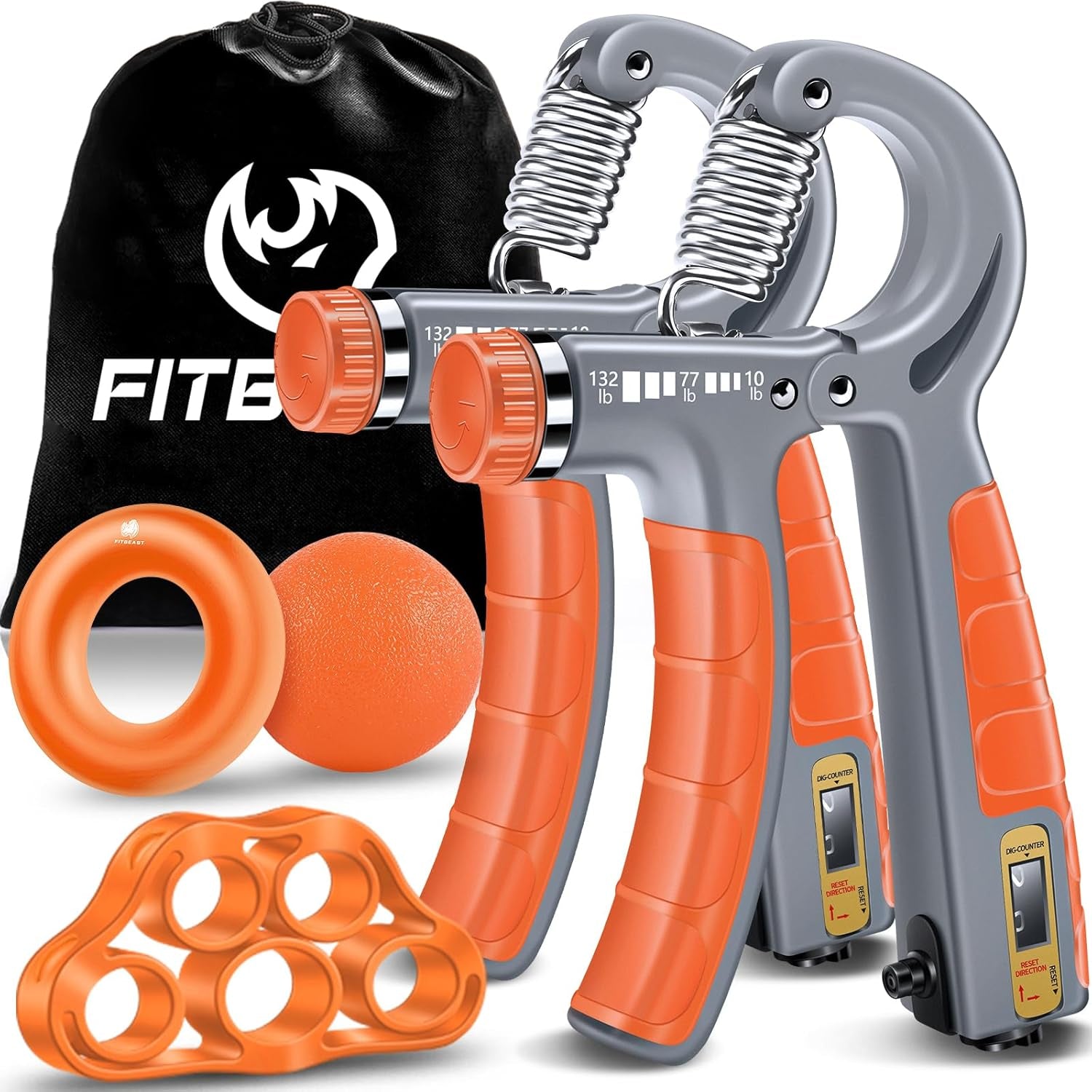 Hand Grip Strengthener Workout Kit (5 Pack), 2 Forearm Grip Adjustable Resistance Hand Gripper, Finger Stretcher, Grip Ring & Stress Relief Grip Ball for Athletes