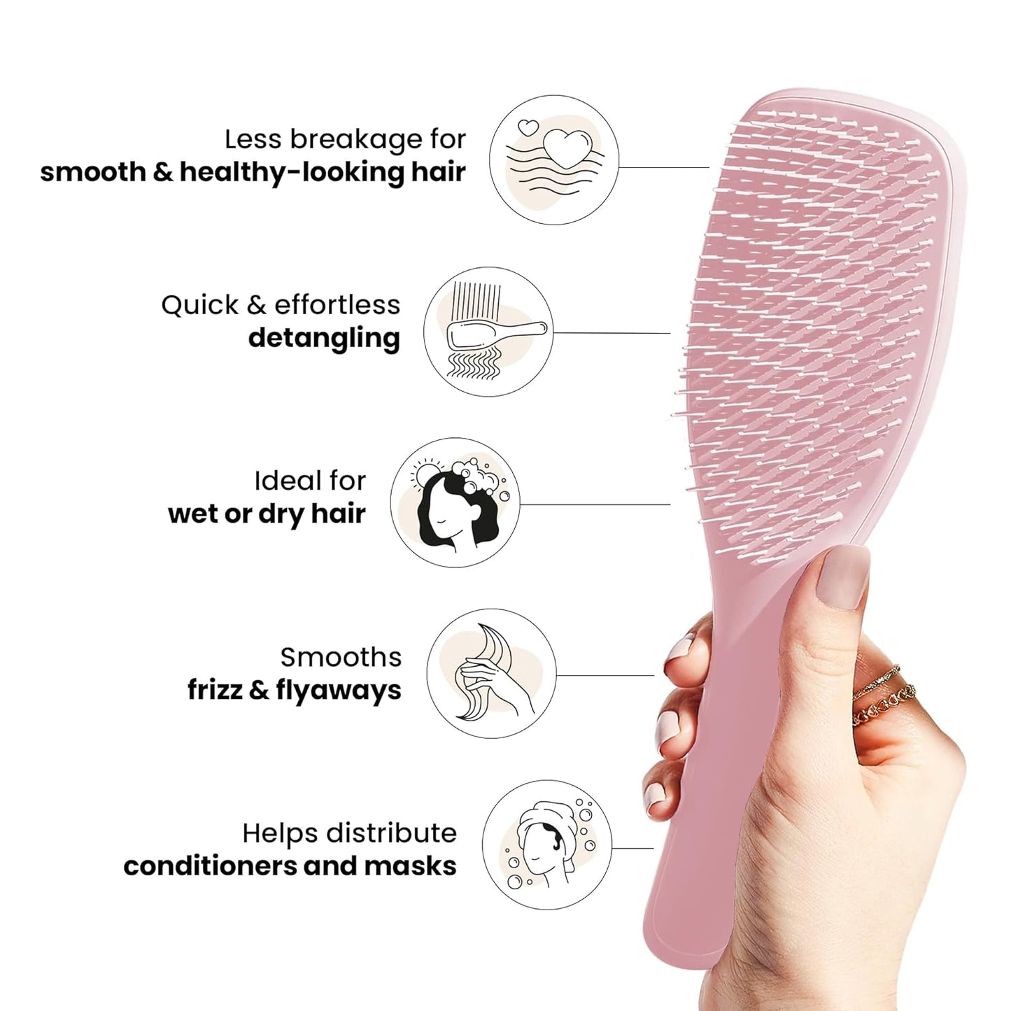 Ultimate Detangler Hairbrush for Wet & Dry Hair, Eliminates Knots & Reduces Breakage for All Hair Types, Millennial Pink