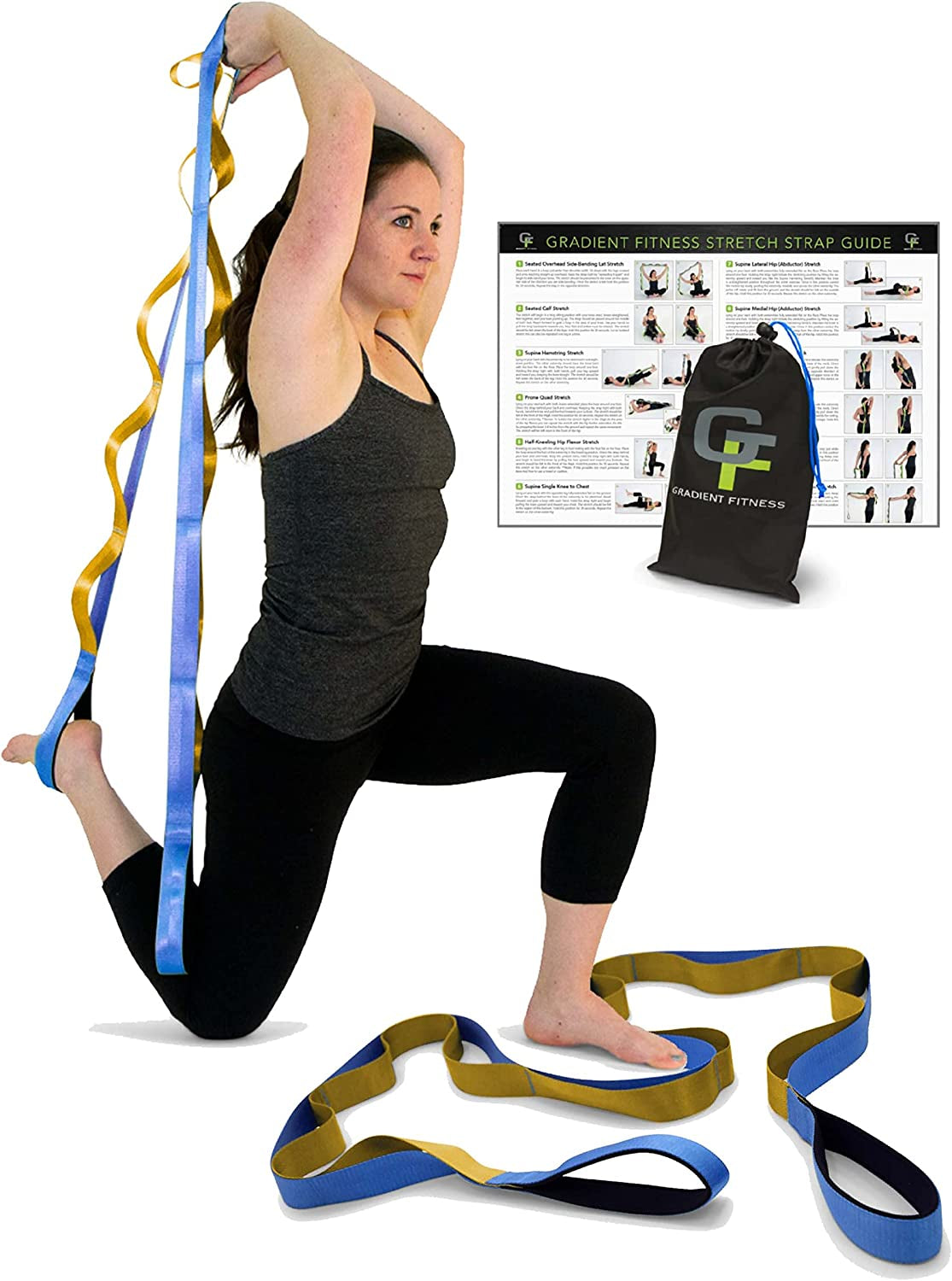 Stretching Strap for Physical Therapy, 12 Multi-Loop Stretch Strap 1.5" W X 8' L, Neoprene Handles, Physical Therapy Equipment, Yoga Straps for Stretching, Leg Stretcher