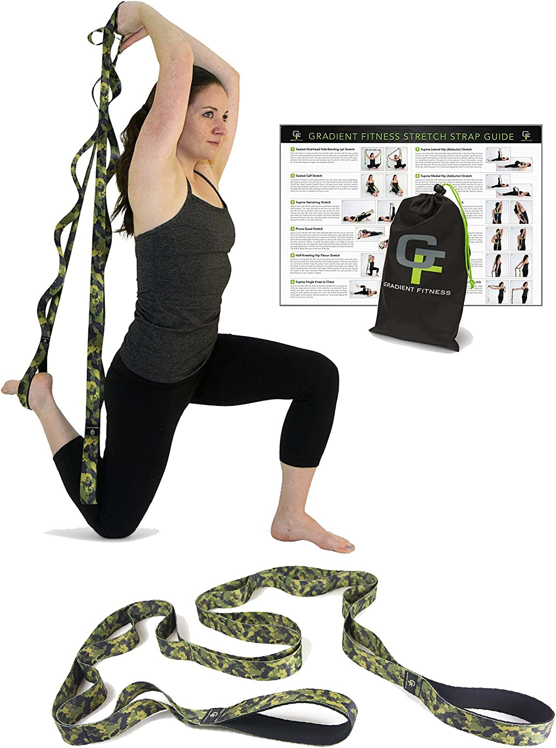 Stretching Strap for Physical Therapy, 12 Multi-Loop Stretch Strap 1.5" W X 8' L, Neoprene Handles, Physical Therapy Equipment, Yoga Straps for Stretching, Leg Stretcher