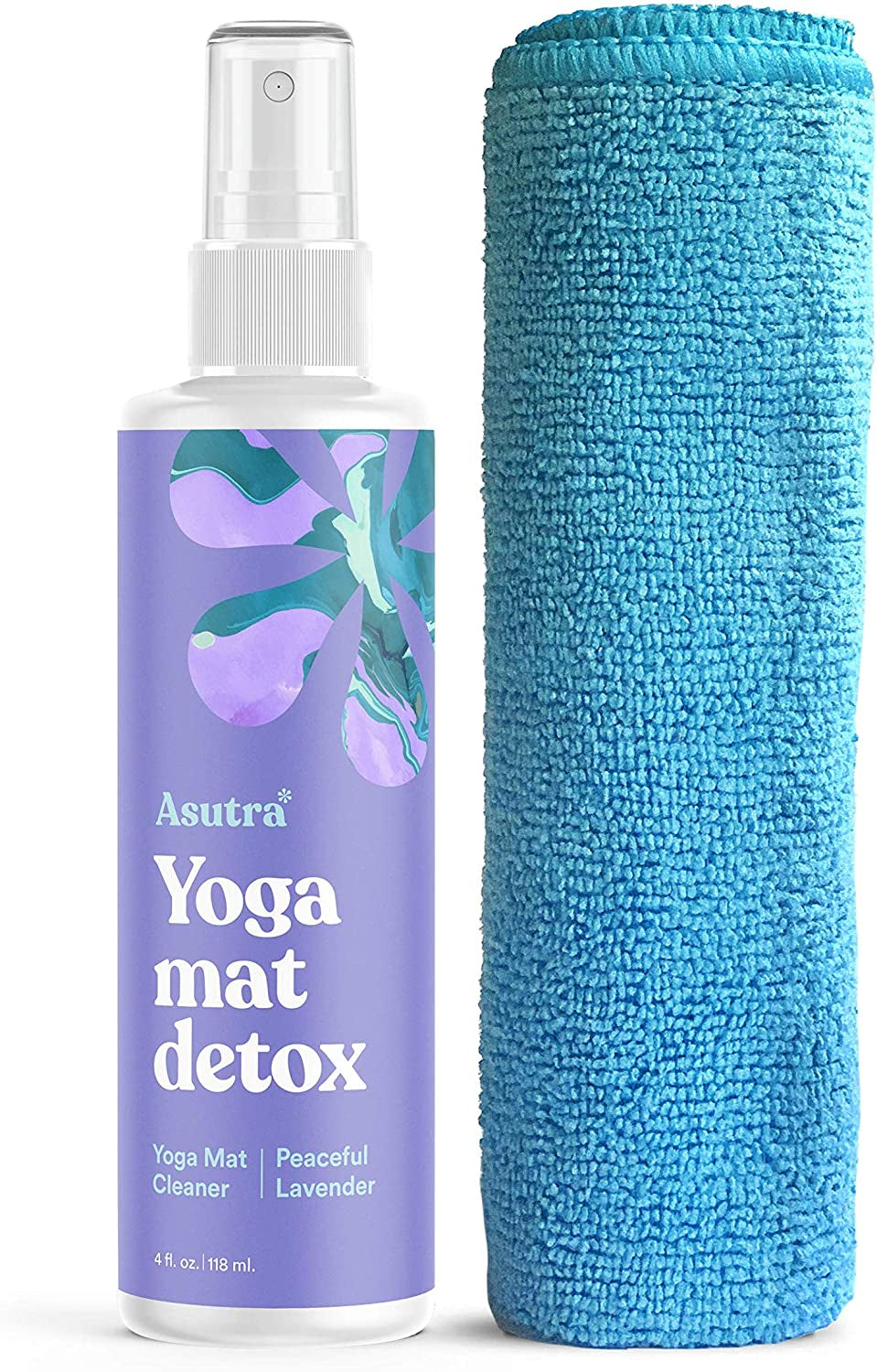 Yoga Mat Cleaner Spray (Peaceful Lavender), 4 Fl Oz - No Slippery Residue, Organic Essential Oils, Deep-Cleansing for Fitness Gear & Gym Equipment, Microfiber Towel Included