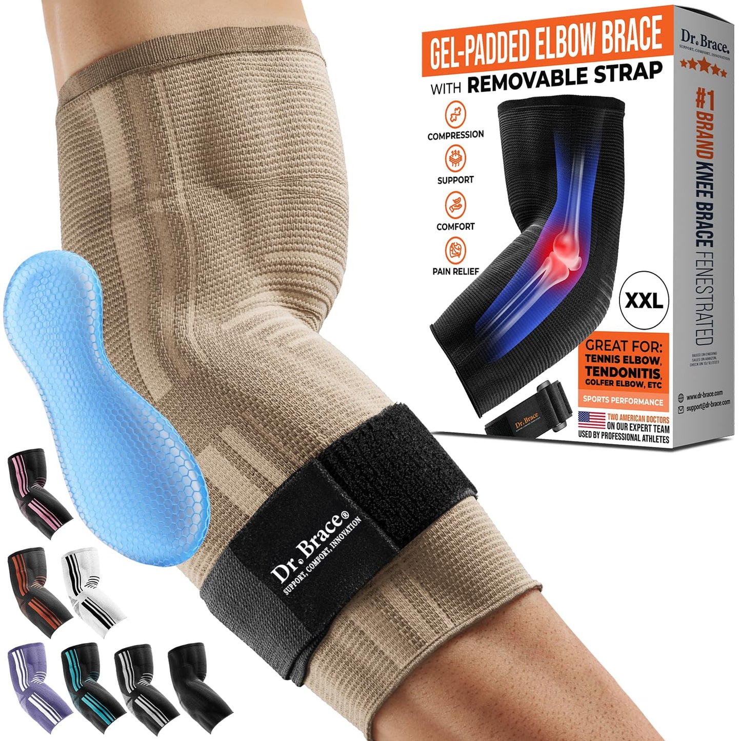 ® Elite Elbow Brace Support, Breathable Elbow Compression Sleeve with Gel Pad for Golfer'S, Tennis Elbow & Tendonitis Treatment & Pain Relief 2024 (Purple-White, Small)