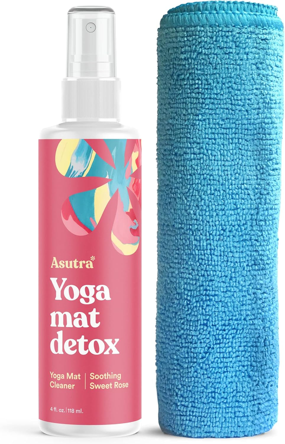 Yoga Mat Cleaner Spray (Peaceful Lavender), 4 Fl Oz - No Slippery Residue, Organic Essential Oils, Deep-Cleansing for Fitness Gear & Gym Equipment, Microfiber Towel Included