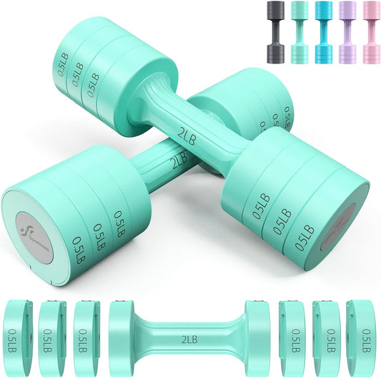 Adjustable Dumbbells Hand Weights Set:  5 Lb Dumbbells Set of 2 Each 2Lb 3Lb 4Lb 5Lb Free Weights Fast Adjust Weight 4 in 1 Weights Dumbbells Set for Women Men Home Gym Exercise Training