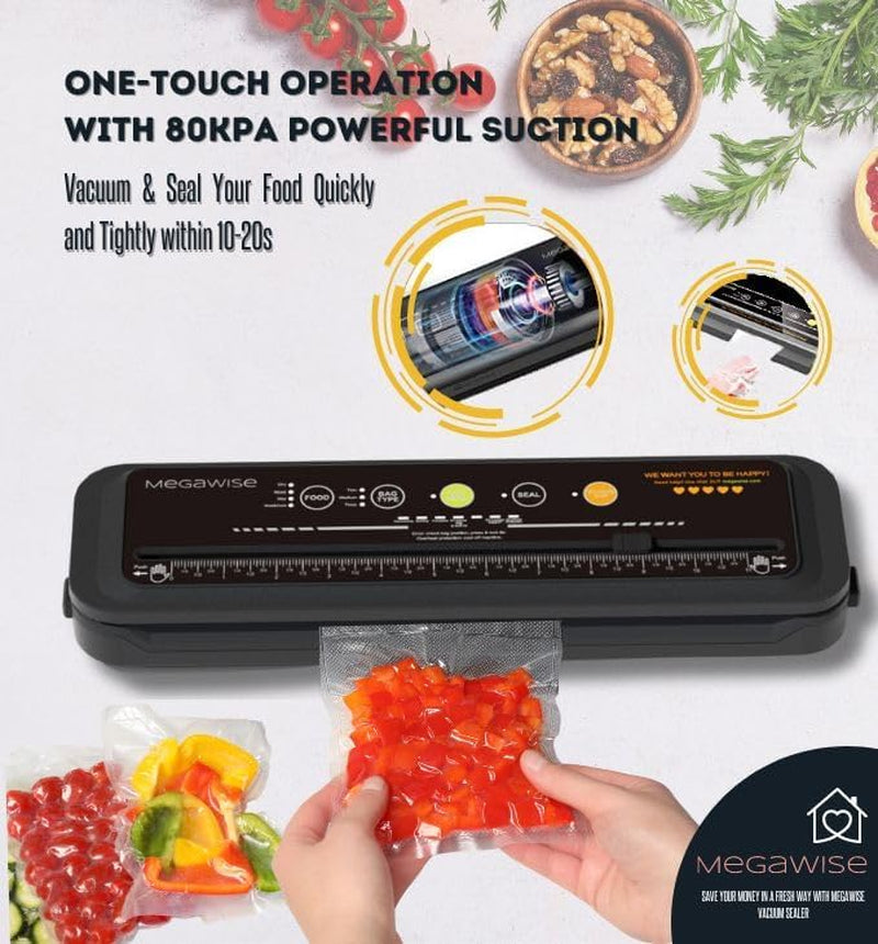 2023 Model B  Powerful & Compact Vacuum Sealer Machine One-Touch Automatic Food Sealer 4 Food Types (Cold Wet Moist Dry) & 3 Bag Types (Thick Medium Thin）Omni MACHINE (Black)