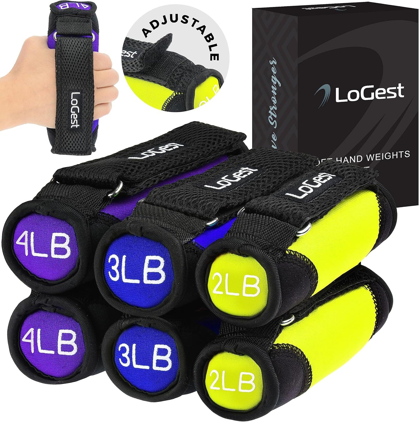 Soft Hand Weights with Adjustable Straps - Comes in 1LB Weights 2LB or 3LB 4LB - Comfortable Secure Weighted Neoprene Dumbbells with Straps for Walking Running Cardio Workout Physical Therapy