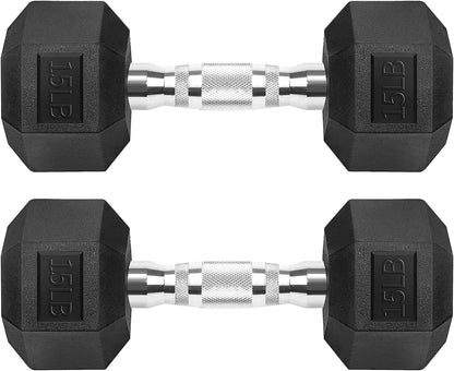 Hex Dumbbells Rubber Coated Cast Iron Hex Black Dumbbell Free Weights for Exercises