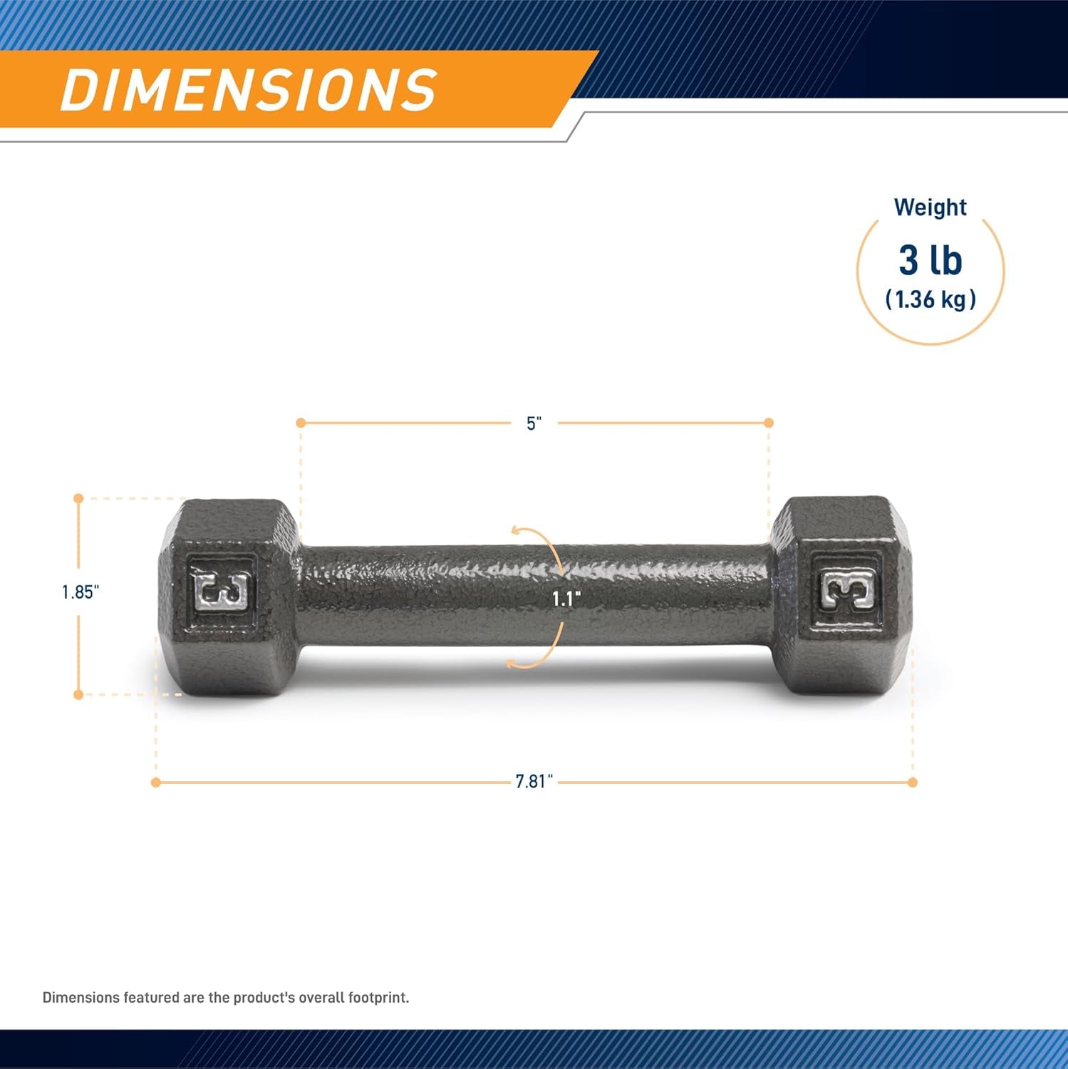 Cast Iron Hex Dumbbells Collection - Available Size from 3-Lb to 100-Lb, SOLD INDIVIDUALLY