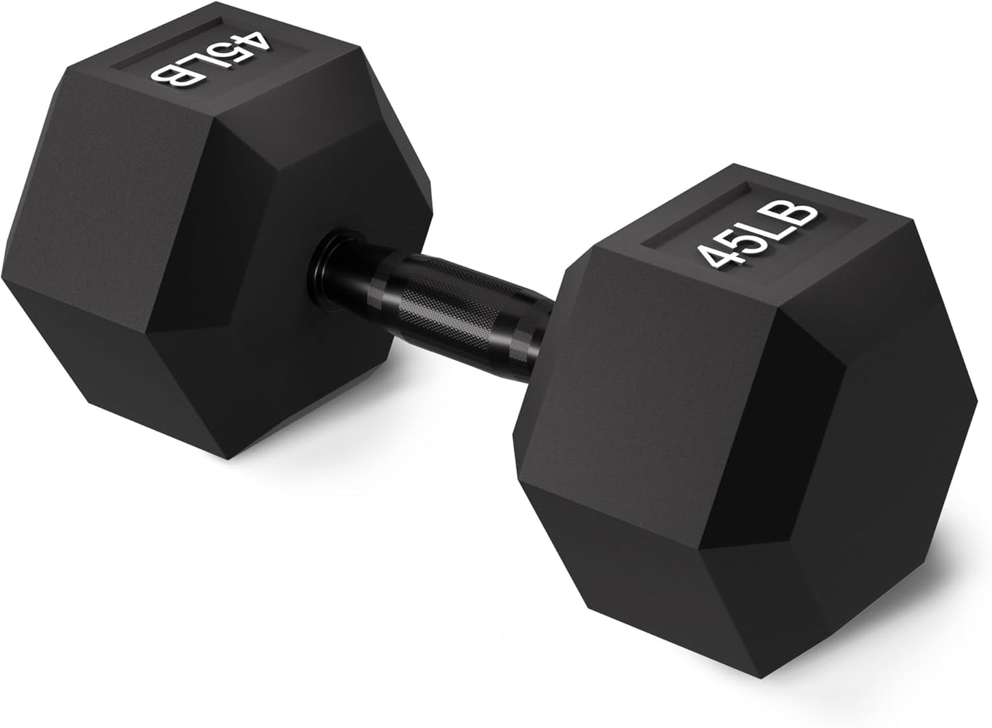 Rubber Encased Exercise & Fitness Hex Dumbbell, Hand Weights with Anti-Slip Metal Handle for Home Gym, Multiple Sizes